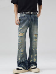 Ripped contrast irregular raw hem jeans
