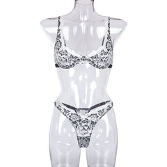 Deep V Allover Lace Sheer Mesh Sexy Lingerie Set