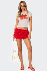 Mesh Printed Round Neck T-Shirt Top 2yk