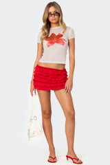 Mesh Printed Round Neck T-Shirt Top 2yk