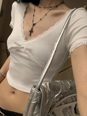 Sweet White Lace Short Sleeve T-Shirt