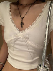 Sweet White Lace Short Sleeve T-Shirt