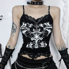 Personalized Bat-printed Chain Strappy Top