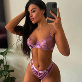 Sexy Hollow Pink Stitching Erotic Lingerie Set