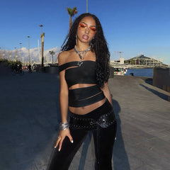 Slim-Fit Street Style Slant Neck Halter Top