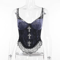 Vest Dark Gothic Lace Purple Suspenders