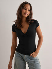 Sleeved Deep V-Neck T-Shirt For Going Out Short