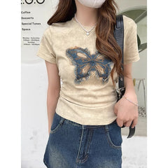 Tie-Dyed Butterfly Straight Shoulder T-Shirt