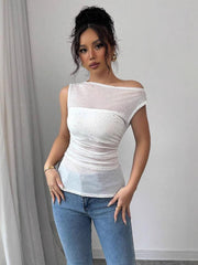 YK2 Sequined Mesh Bow Ruffle T-shirt