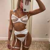 Metal Chain Chiffon Body Mesh Sexy Lingerie Set