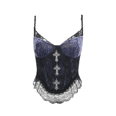 Vest Dark Gothic Lace Purple Suspenders