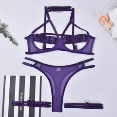 Erotic Sexy Bandage Ring Interweaving 5Pcs Lingerie Set