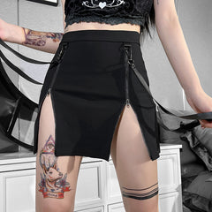 Double zipper hip slit gothic tight skirt