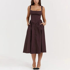 Yara - Brown Midi Fit & Flare Vintage Dress