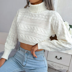 Zola - White Braided Turtleneck Crop Top