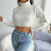 Zola - White Braided Turtleneck Crop Top