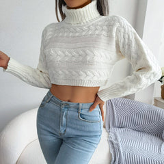 Zola - White Braided Turtleneck Crop Top