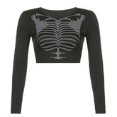 Skeleton Rhinestone Long Sleeve Top