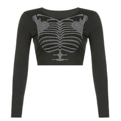 Skeleton Rhinestone Long Sleeve Top