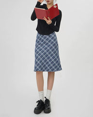Worry Less Blue Plaid Midi Skirt