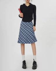 Worry Less Blue Plaid Midi Skirt