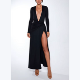 Xanthe - Black Deep V Neck Maxi Dress