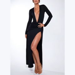 Xanthe - Black Deep V Neck Maxi Dress