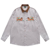 Bear Embroidery Striped Shirt