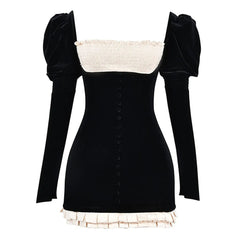French Maid Ruched Velvet Mini Dress