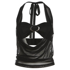 Midnight Sheer Halter Crop Top