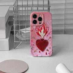Burning Heart Embroidered IPhone Case
