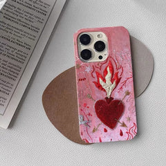 Burning Heart Embroidered IPhone Case