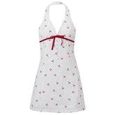French Summer Cherry Halter Dress