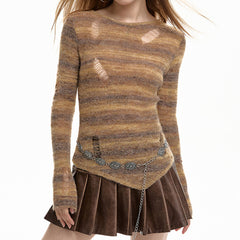 Distressed Striped Knit Sweater