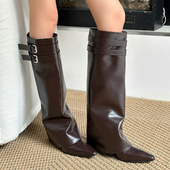 Catwalk Double Buckle Knee-High Boots