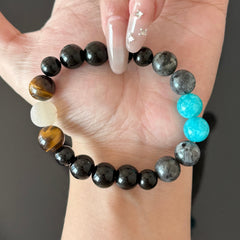 Obsidian, Turquoise Blue & Tiger's Eye Bracelet