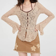 Fairycore Lace Flare Sleeve Top