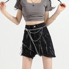 Grunge Aesthetic Black Denim Skirt