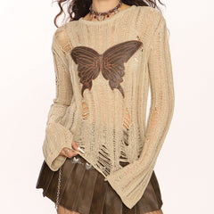 Grunge Aesthetic Butterfly Knit Top
