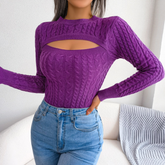 Zahra - Purple Cutout Knitted Slim Fit Top