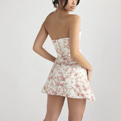 Willow - Floral Satin Strapless Mini Dress