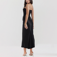 Viviana - Black Strapless Faux Suede Corset & Satin Dress