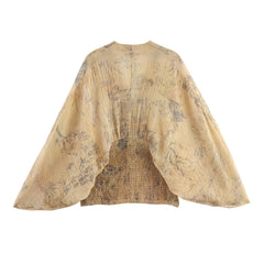 Retro Lantern Sleeve Deep V-Neck Top