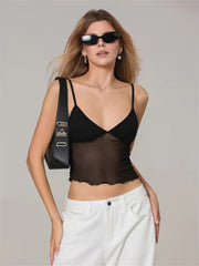 Cross front cami mesh crop top - Final Sale