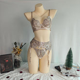 Embroidered Lace 3 Piece Sexy Lingerie Set