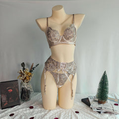 Embroidered Lace 3 Piece Sexy Lingerie Set
