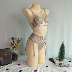 Embroidered Lace 3 Piece Sexy Lingerie Set