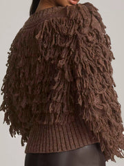 Knitted solid long sleeve tassels coat top