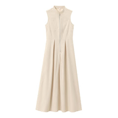 Drawstring sleeveless zip-up solid ruched mini dress