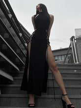 Hollow out sleeveless lace up slit solid maxi dress